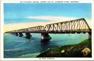 Victoria Bridge St Lawrence River Montreal Canada Sunset Postcard VTG UNP WOB 