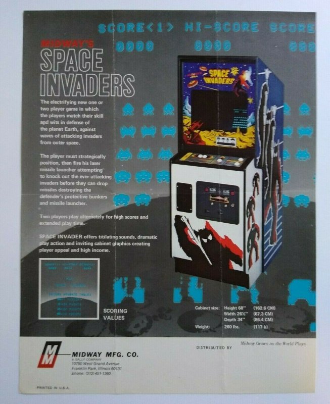 Midway Space Invaders 1978 Original Video Arcade Game Flyer Sci-Fi Aliens Retro 