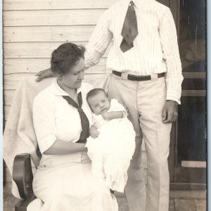 c1910s Outdoor Family w/ Newborn RPPC House Porch Baby New Mother & Father  A212