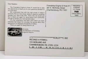 Chambersburg Pa Friendship Engine & Hose #1 Thank You! 1980s Postcard D5