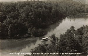 The Viking Entering Rainbow Lake from Taylor Lake, Waupaca, Wisconsin RPPC