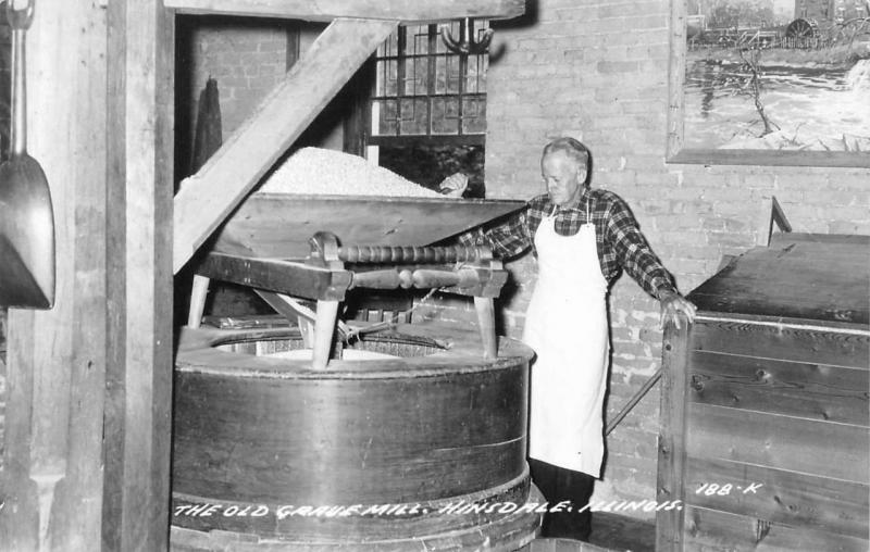 RPPC, Hinsdale, IL Illinois OLD GRAUE MILL Worker & Interior REAL PHOTO Postcard