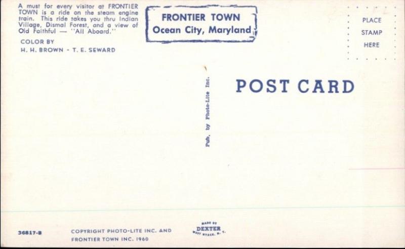 Ocean City MD Frontier Town Miniature RR Train Postcard 