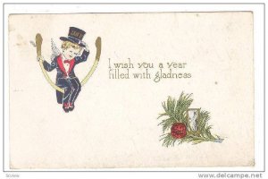 I wish you a year filled with gladness, Cherub wearing tuxedo & top hat sitti...
