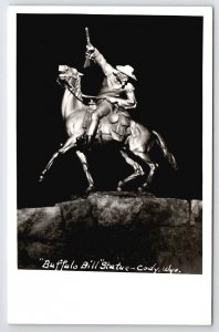 Buffalo Bill Statue Cody WY RPPC Wyoming Postcard U24