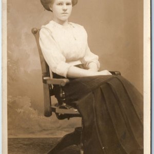 c1910s Young Woman RPPC Postcard Studio Portrait Gibson Girl Hair Ruffled Blouse