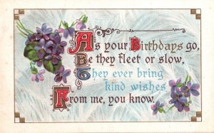 Vintage Postcard As Your Birthday Go Violet Flowers Greetings & Wishes Souvenir