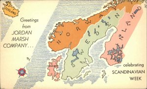 Jordan Marsh Company Scandinavian Week Map 1950s Vintage Postcard