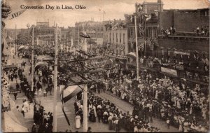 View of Crowds in Street, Convention Day in Lima OH c1915 Vintage Postcard Z51