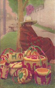 Mexico, Indigenous Indian Basket Seller on Street 1930-40 Tinted?