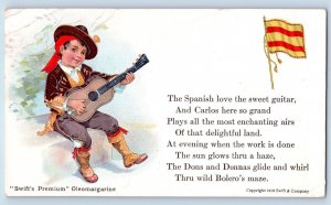 Quincy MA Postcard Boy With Guitar Swift's Premium Oleomargarine Advertising