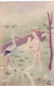 Stork With Cupid Reading Letter