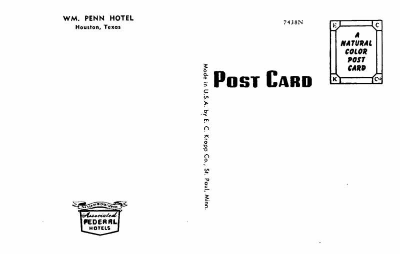 Postcard HOTEL SCENE Houston Texas TX AS8484