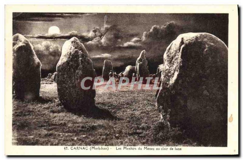 Old Postcard Dolmen Menhir Carnac Menhirs Menec moonlight