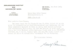 Adolf Portmann Swiss Basel Zoologist 1973 Hand Signed Letter