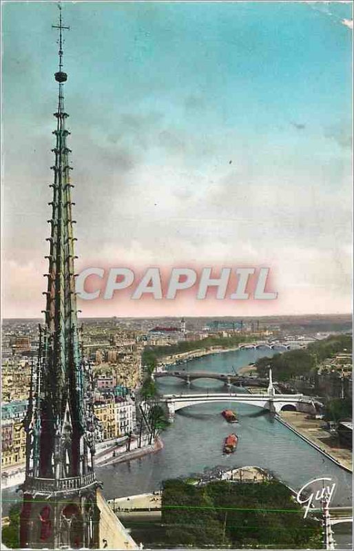 Postcard Modern Paris The arrow Panorama Notre Dame and the Seine upstream