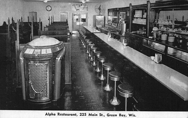 Green Bay WI The Alpha Restaurant  Jukebox Postcard.