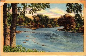 Lake Waterway Sunset Linen Postcard VTG UNP Tichnor Vintage Unused  