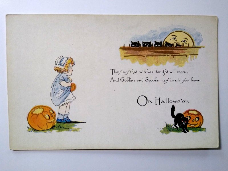 Halloween Postcard Row Of Black Cats Moon Child JOL Pink Of Perfection Fairman