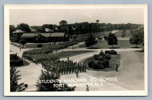 FORT MONMOUTH NJ STUDENTS MARCHING TO SCHOOL VINTAGE REAL PHOTO POSTCARD RPPC