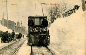 Canada - Quebec, Quebec City circa 1910. Railway Street Sweeper. Sweeping Sno...