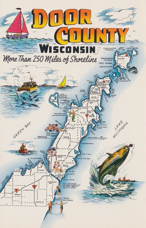 Wisconsin Door County Map With More Than 250 Miles Of Shoreline