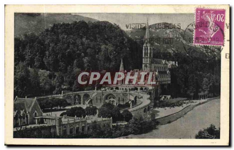 Old Postcard Lourdes Overview of the Basilica