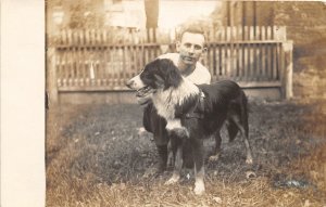 J6/ Interesting RPPC Postcard c1910 Man and Pet Dog 57