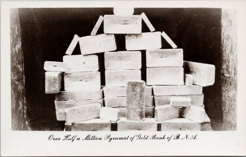 Half a Million Pyramid of Gold Bars Bank of BNA Dawson Yukon RPPC Postcard H10 