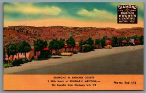 Postcard Kingman AZ c1940s Diamond H Rancho Courts Motel Apartments Hwy US 93 B