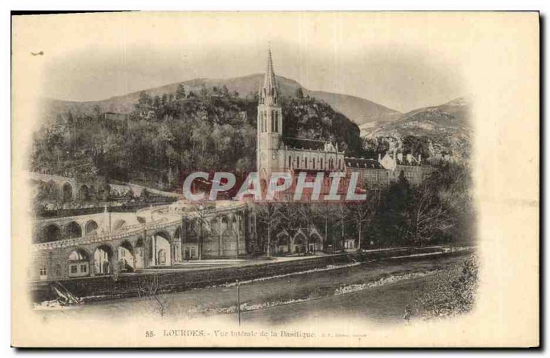 Old Postcard View Iaterale Lourdes Basilica