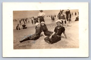J94/ Cedar Point? Ohio RPPC Postcard c1910 Beach Bathers Girls 437