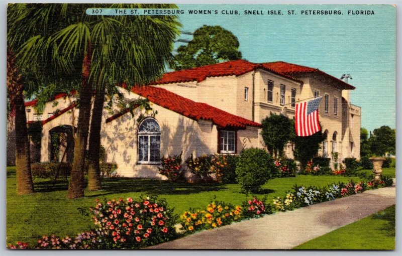 Vtg Florida FL St Petersburg Womens Club Shell Isle 1950 Linen View Postcard