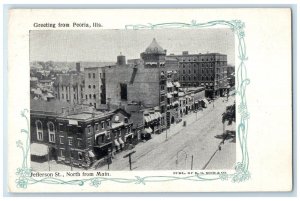 c1905 Greetings From Jefferson St. North Maine Peoria Illinois Vintage Postcard
