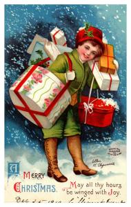 Christmas , Clapsaddle , Woman carrying many presents