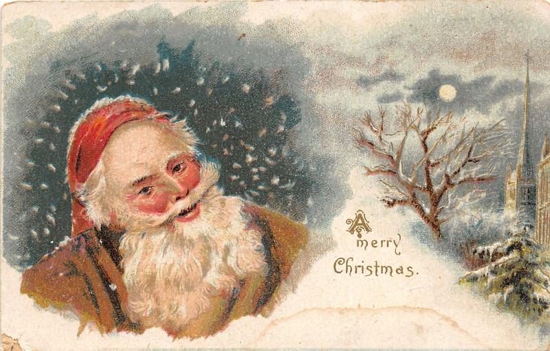 F25/ Santa Claus Merry Christmas Postcard c1910 Brown Suit Snow 2