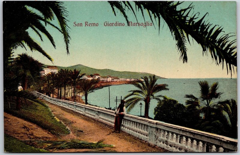 San Remo Giardino Marsaglia Italy Ocean View Palm Trees PathwayPostcard