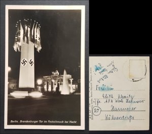 GERMANY THIRD 3rd REICH ORIGINAL CARD BERLIN UNDER THE LIGHTS BRANDENBERG GATE