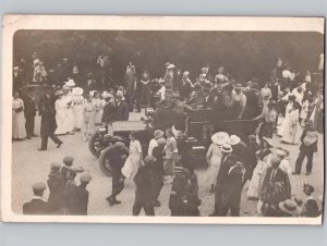 c1910 EARLY Fire Truck Parade Huge Crowd Dowagiac Michigan MI RPPC Postcard