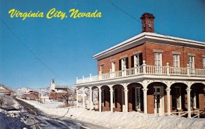 VIRGINIA CITY, NEVADA Chollar Mansion Winter Street Scene 1950s Vintage Postcard