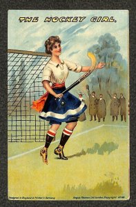 FIELD HOCKEY GIRL ENGLAND UK POSTAGE DUE ANGUS & CO MECHANICAL POSTCARD 1908