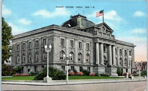 1940s Court House Peru Indiana Linen Postcard