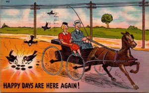 Humour Woman and Man In Horse and Buggy Happy Days Are Here Again 1946