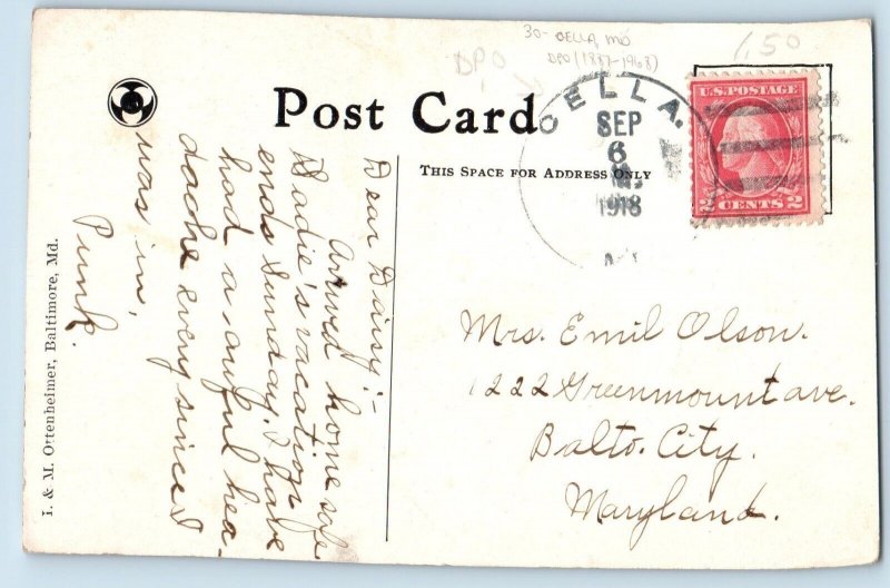 DPO (1887-1968) Cella MD Maryland MD Postcard Baltimore American Building