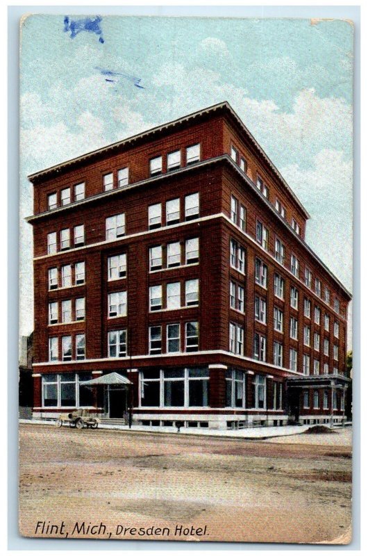 1908 Dresden Hotel Exterior Roadside Car Scene Flint Michigan Posted Postcard