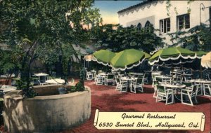 Hollywood California Gourmet Restaurant Sunset Blvd 1930-50s Vintage Postcard