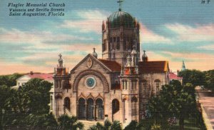 Vintage Postcard 1930's Flagler Memorial Church Valencia & Sevilla Sts. Florida