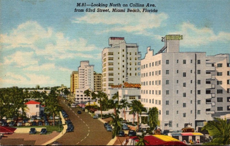 Florida Miami Beach Collins Avenue Looking North From 63rd Street Curteich