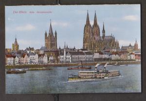 Rhein River View Of Koln With Old Cathedral & Cruis Ship - Unused - Edge Wear