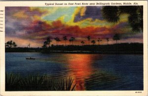 Typical Sunset on East Fowl River Bellingrath Gardens Mobile AK Postcard PC63